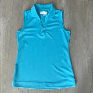 Tournament Collection Womens Golf Polo Sleeveless with Pearl Button Sz S Aqua